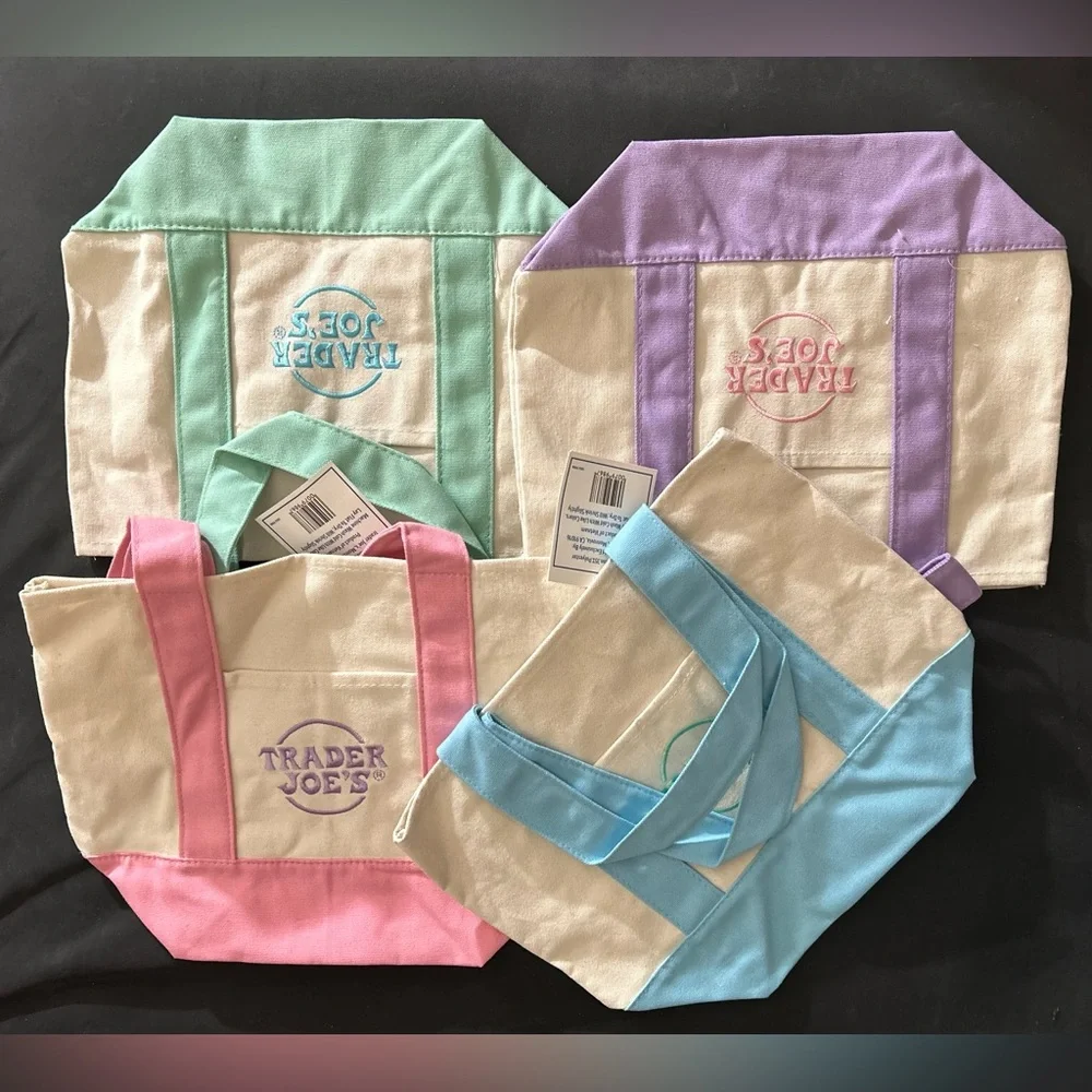Trader Joe’s Mini Pastel Canvas Tote Bag Set Of 4 Colors Limited